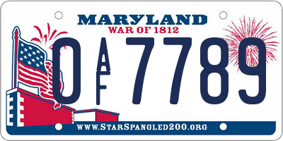 MD license plate 0AF7789