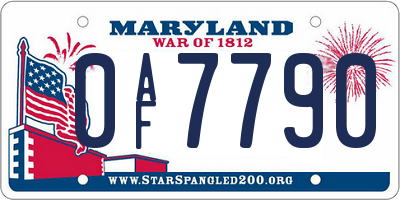 MD license plate 0AF7790