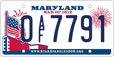 MD license plate 0AF7791