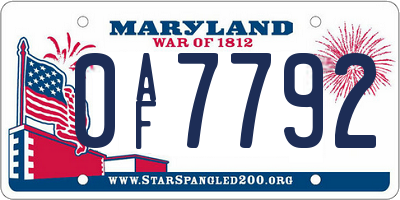 MD license plate 0AF7792