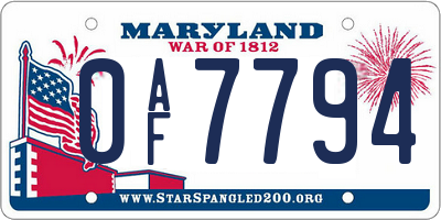 MD license plate 0AF7794