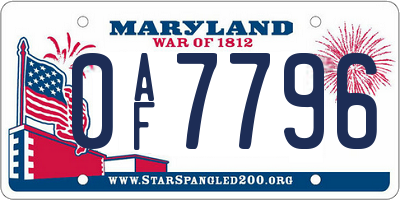 MD license plate 0AF7796