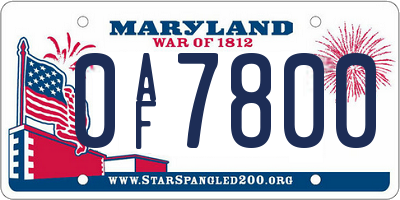 MD license plate 0AF7800