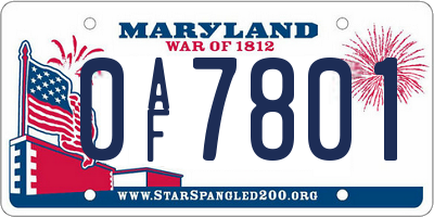 MD license plate 0AF7801
