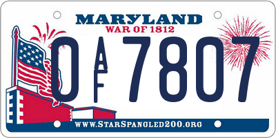 MD license plate 0AF7807
