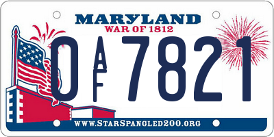 MD license plate 0AF7821