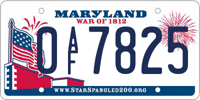 MD license plate 0AF7825