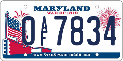 MD license plate 0AF7834