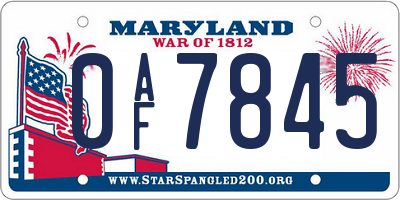 MD license plate 0AF7845