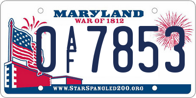 MD license plate 0AF7853