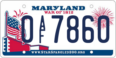 MD license plate 0AF7860