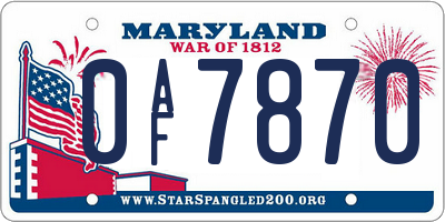 MD license plate 0AF7870