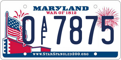 MD license plate 0AF7875