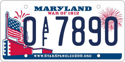 MD license plate 0AF7890