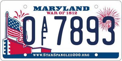 MD license plate 0AF7893