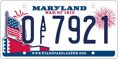 MD license plate 0AF7921