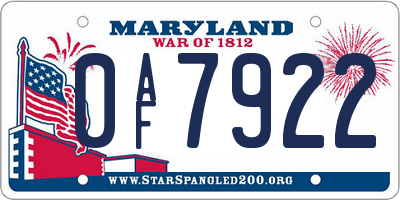 MD license plate 0AF7922