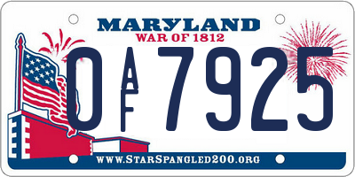 MD license plate 0AF7925