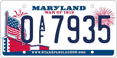 MD license plate 0AF7935