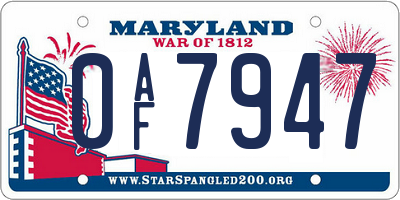 MD license plate 0AF7947