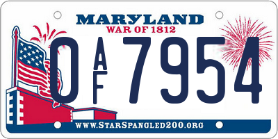 MD license plate 0AF7954