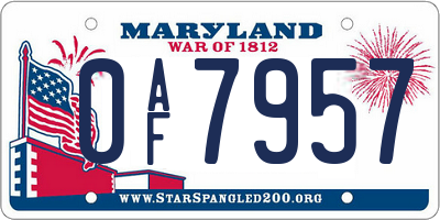 MD license plate 0AF7957