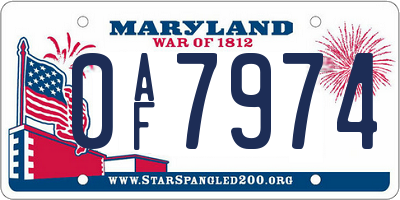 MD license plate 0AF7974