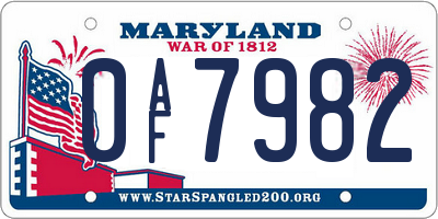 MD license plate 0AF7982