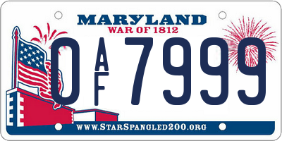 MD license plate 0AF7999