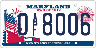 MD license plate 0AF8006