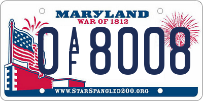 MD license plate 0AF8008