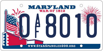 MD license plate 0AF8010