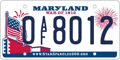 MD license plate 0AF8012