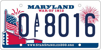 MD license plate 0AF8016