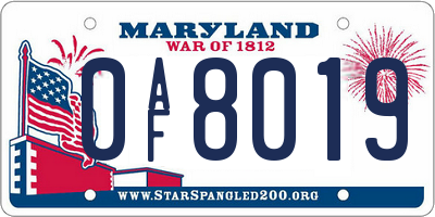 MD license plate 0AF8019