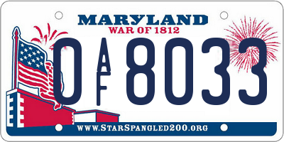 MD license plate 0AF8033