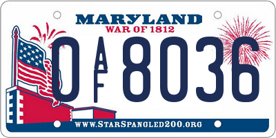 MD license plate 0AF8036