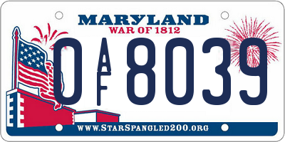 MD license plate 0AF8039