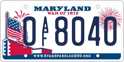 MD license plate 0AF8040