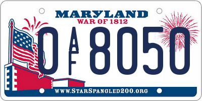 MD license plate 0AF8050