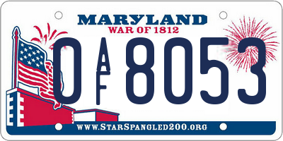 MD license plate 0AF8053