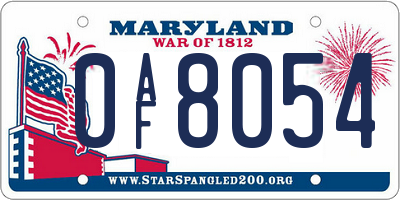 MD license plate 0AF8054