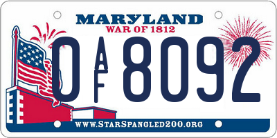 MD license plate 0AF8092