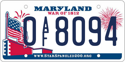 MD license plate 0AF8094
