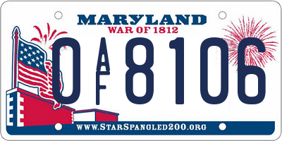 MD license plate 0AF8106