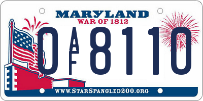 MD license plate 0AF8110
