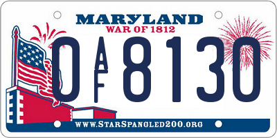 MD license plate 0AF8130