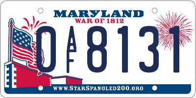 MD license plate 0AF8131