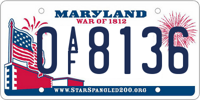 MD license plate 0AF8136