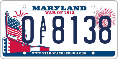 MD license plate 0AF8138